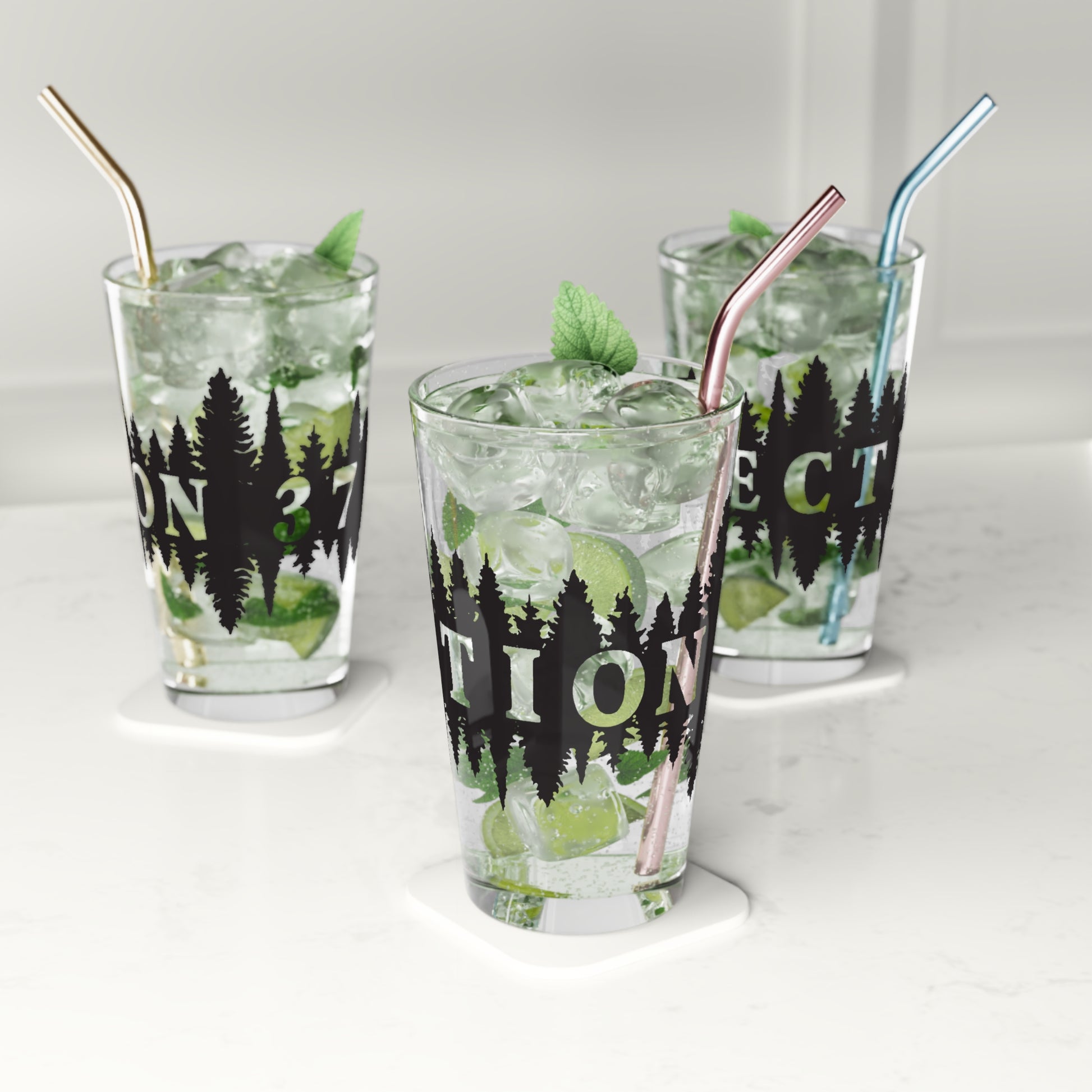 Rustic Forest Pint Glass, 16oz - You will need a drink when you get to your destination.